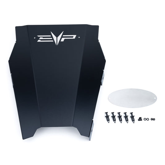 EVP Engine Access Panel for Can-Am Maverick R — black panel with raw backer plate