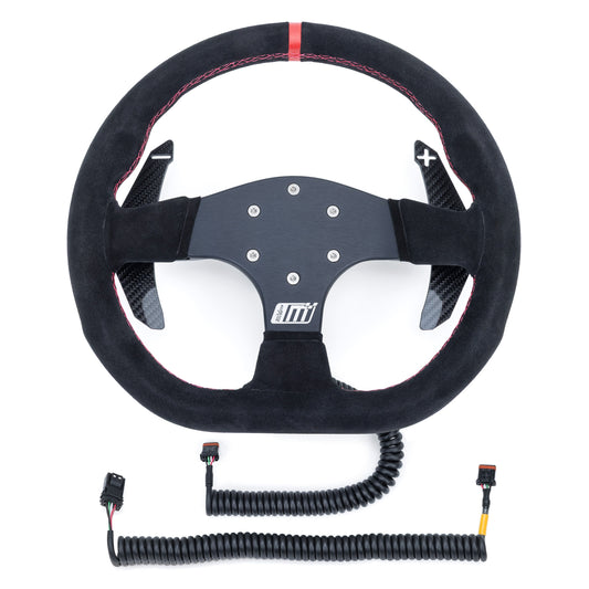 EVP.MOde steering wheel with rotating carbon fiber paddles and SFI quick-release hub adapter for Can-Am Maverick R
