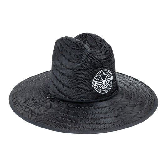EVP Black Checkered Sun Hat - straw brim with drawstring