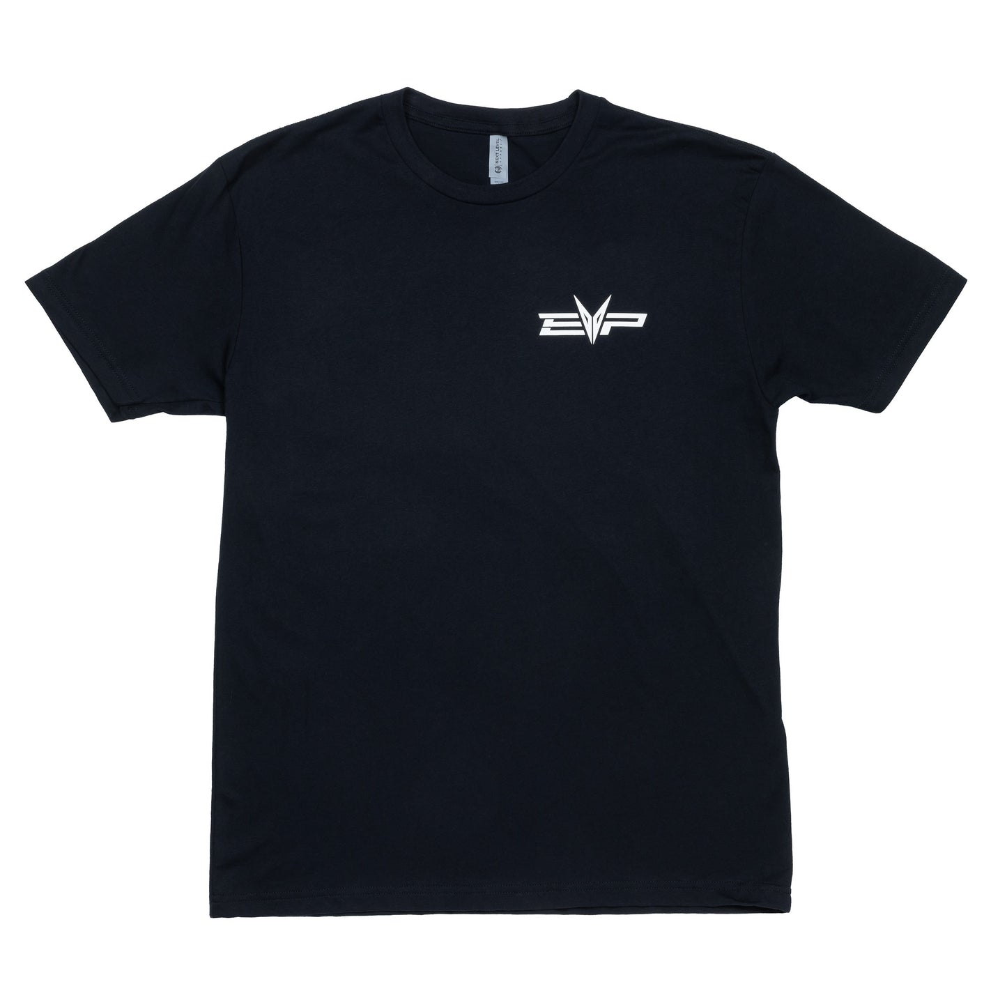Black T-shirt with EVP logo on front left chest and large Badass logo on back