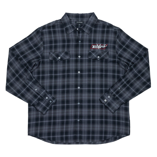Gray flannel shirt with EVP Shift logo on the front left chest