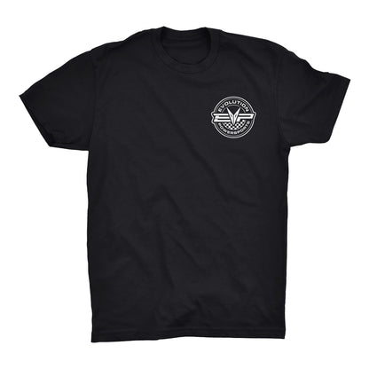 EVP Checkered Race T-Shirt in black or green with logo on front and back