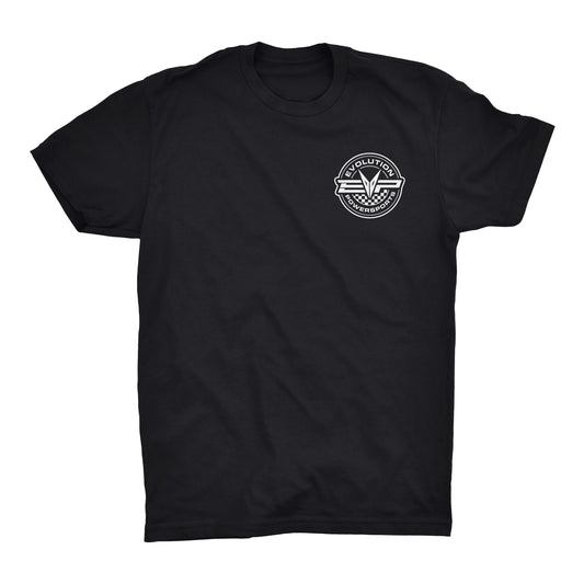 EVP Checkered Race T-Shirt in black or green with logo on front and back